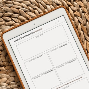 Current Focus + Priorities Worksheet | Printable PDF | Canva Template | Anxiety Worksheet | Project Management | Task Planner | ADHD Planner