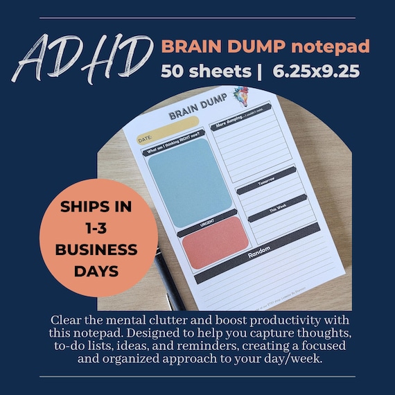 ADHD Brain Dump Notepad, 50-Sheet Daily Organizer