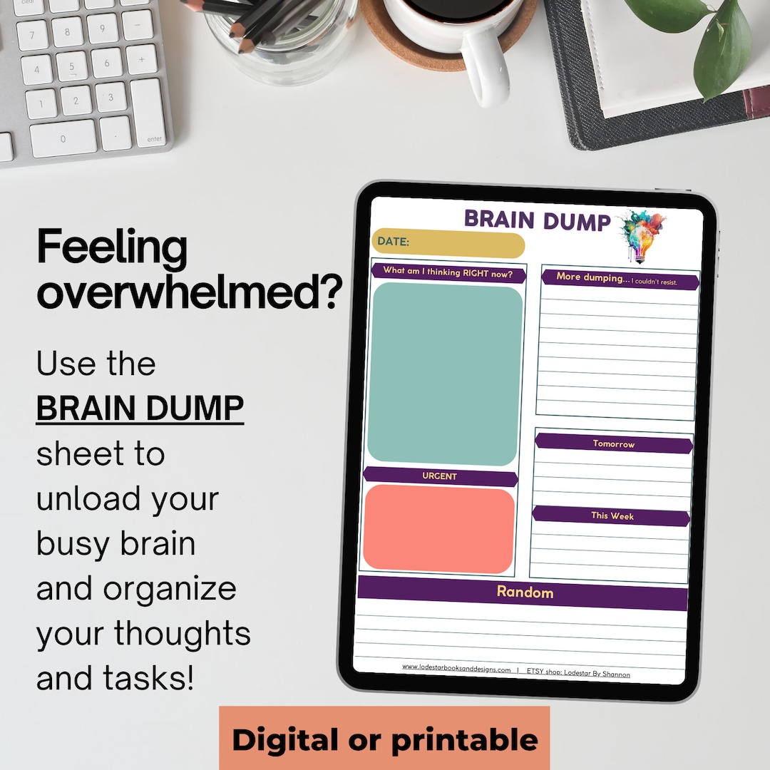 Brain Dump Digital Worksheet, Brain Dump Printable, Planner Insert ...