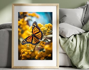 Impression vintage de papillon monarque, art mural photoréaliste (téléchargement numérique)