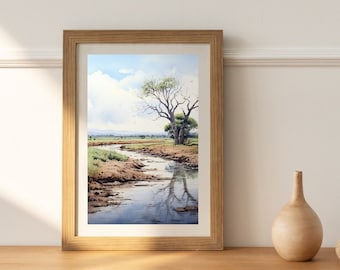 Jordan River. Israel Digital Watercolor. Printable Holyland Print Art. Christian Home Decor. INSTANT DOWNLOAD digital print art gift idea.