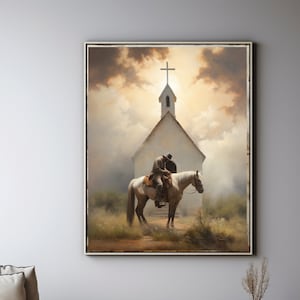 Praying Cowboy and Horse Digital Print Art. Christian Home Decor. Cowboy wall art. INSTANT DOWNLOAD. Prayer on horseback Cottage Core design