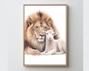 Der Löwe und das Lamm, Schrift, Jesus der Löwe von Jehuda und das Lamm Gottes, Bibel Der König als Löwe, der Retter als das Lamm. Heiliger Frieden