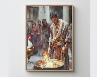 Petrus verleugnet Jesus Digitale Kunst-INSTANT DOWNLOAD-Fotorealismus Christian Wandkunst. In allen Evangelien verleugnet Petrus Jesus bei der Kreuzigung.