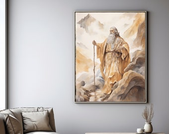 Moses auf dem Berg – Aquarelldruck, Bibelbild (Digitaler Download)