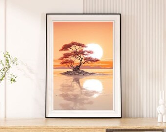 Affiche artistique Arbre au lever du soleil, Décoration chrétienne pour la maison (Téléchargement numérique)