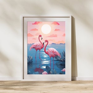 Flamingo Print Digital Wall Art INSTANT DOWNLOAD Pink Flamingo Printable Home Decor Birds Photography Pastel Pink Tropical Water Beach Decor
