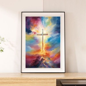MAJESTIC CROSS | Beautiful Jesus wall art. The Cross of Christ. Brilliant colors, Instant download. Home Decor, Gift Item, 5 JPEG files