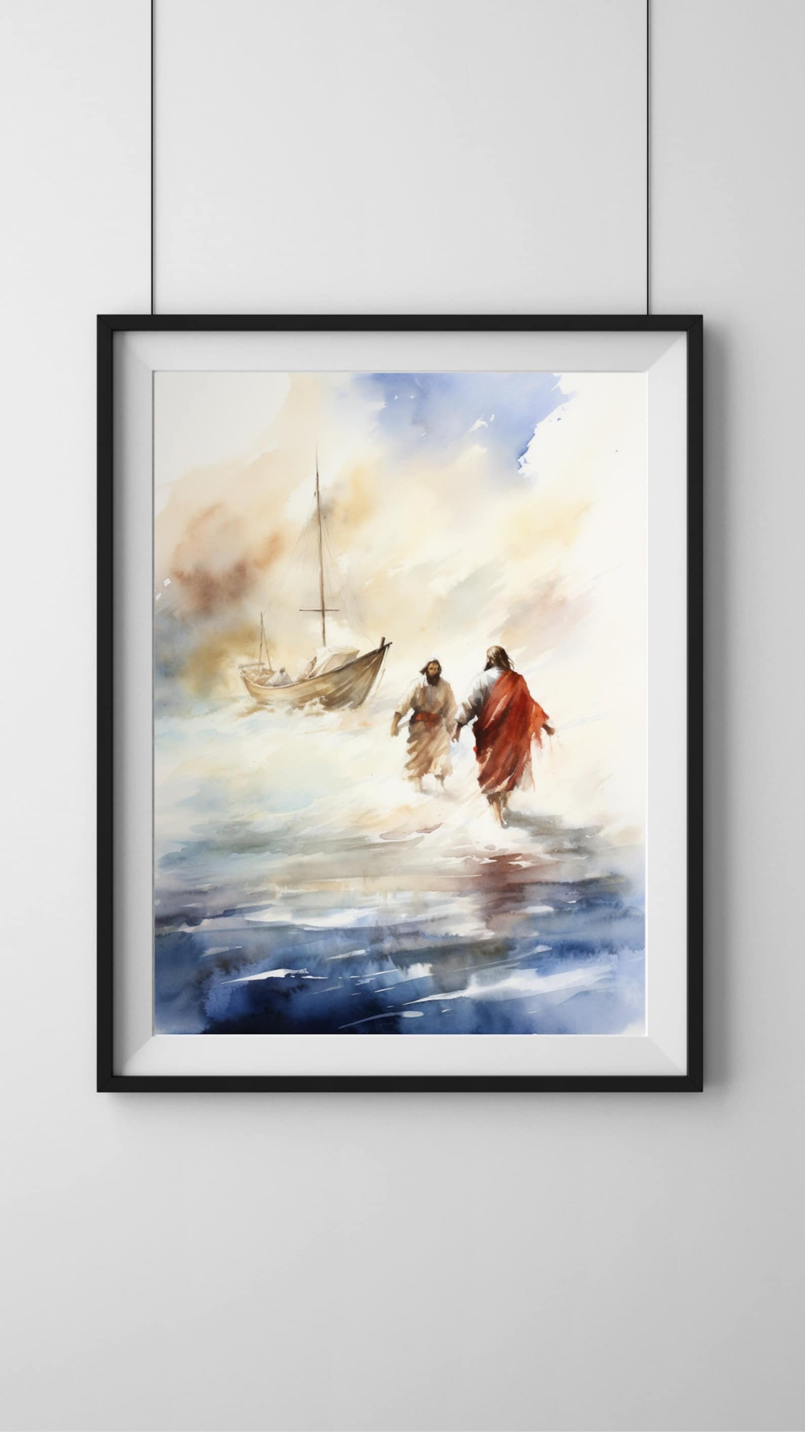 Peter and Jesus Walking on the Water, Digital Print Art. INSTANT ...