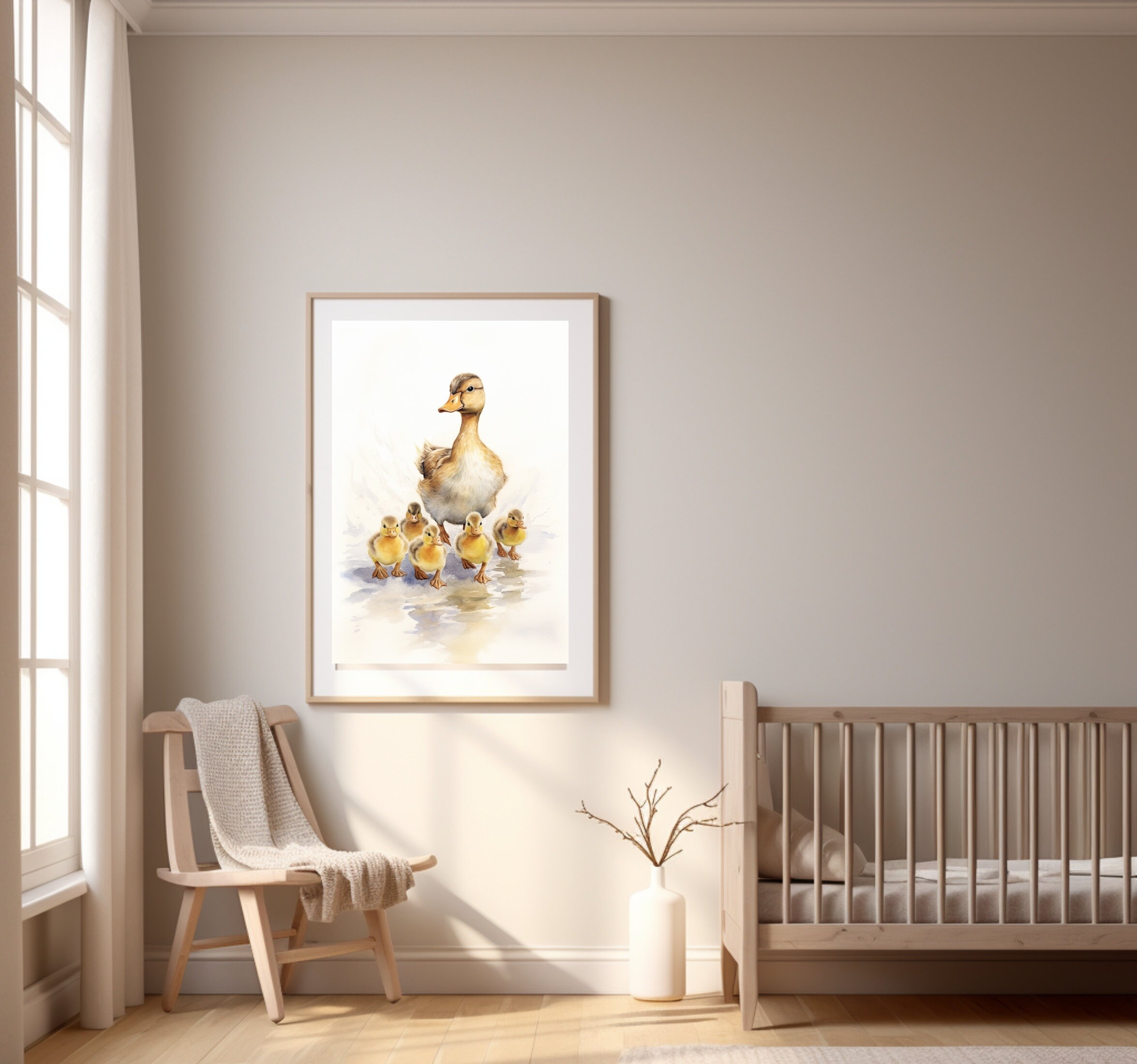 Nusery Mama Duck and Chicks. Printable Wall Art, Child's Room Decor. Digital Art INSTANT