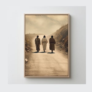 JESUS-Walk to Emmaus-Print art-Scripture Luke 24. Jesus and two strangers. Digital download in four popular frame sizes. Photo quality art