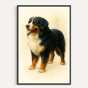Bernese Mountain Dog Watercolor Digital Print, Wall Art. Dog Lover Gift. Instant Download. Pet Portrait Printable Decor, Bernese Home Decor