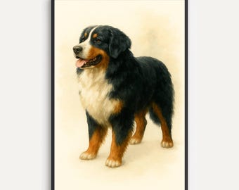 Bernese Mountain Dog Watercolor Print, Dog Lover Gift (Digital Download)