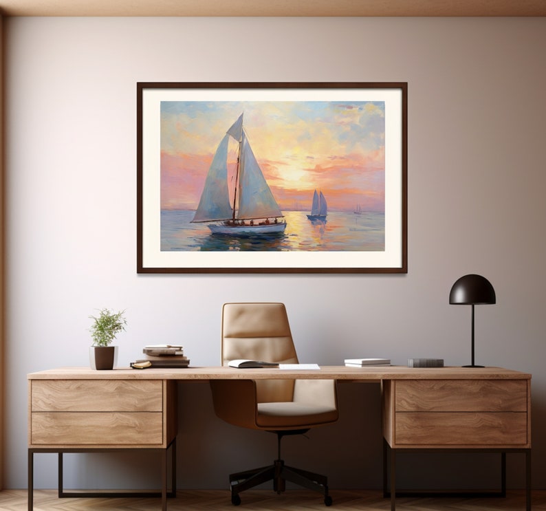 Vintage Nautical Painting, Natural Sailing DIGITAL Wall Art. Seascape ...