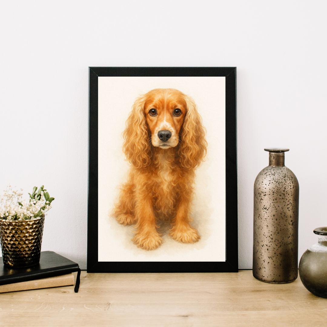 コッカースパニエルの水彩画プリント、犬好きへのギフト（デジタル