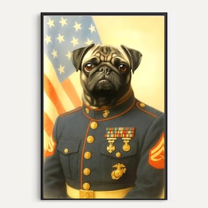 Pug Dog Portrait Wall Art Digital Dog Custom Marine Design Pet Portrait Loyal Dog Lover Gift Home Décor Dog Printable Art Design Pug Art