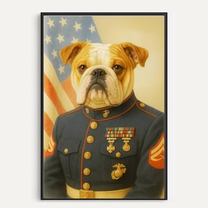 Dog Portrait Wall Art Digital Dog Custom Marine Bulldog Design Pet Portrait Loyal Dog Lover Gift Home Décor Dog Print Art Design Printable