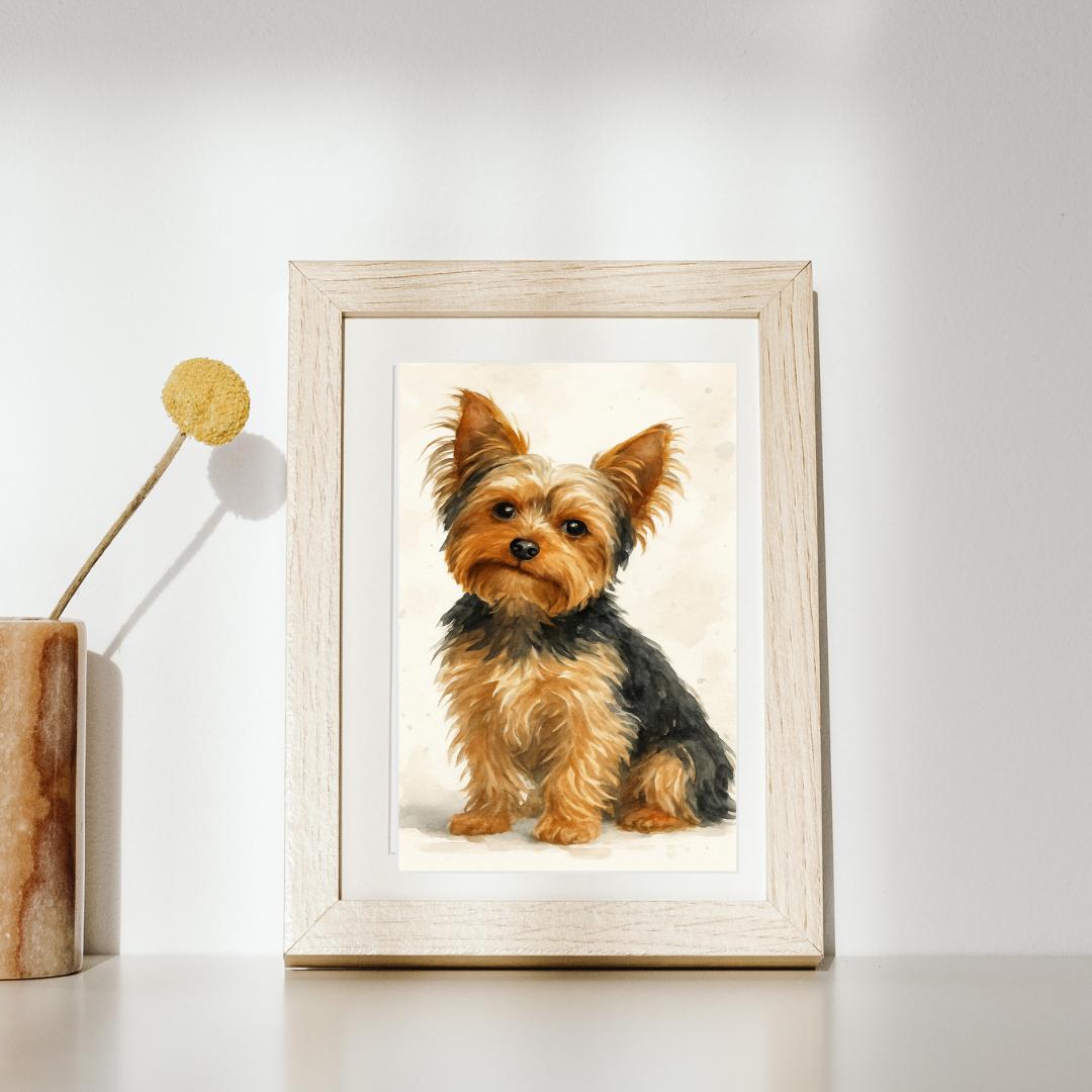 ヨークシャー・テリアの水彩画プリント – ヨークシャー・テリアの子犬
