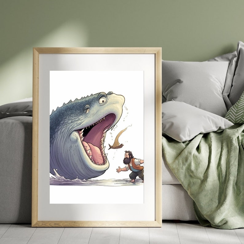 Jonah and the Whale Wall Art, Bible Story, INSTANT DOWNLOAD, Sunday ...