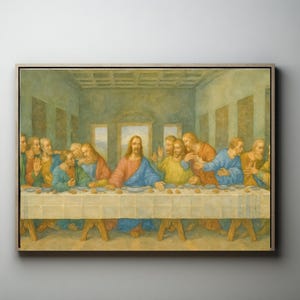 Vintage Last Supper Watercolor Digital Wall Art. Jesus art, instant download, Inspired Christian wall art. Digital printable Bible scene.