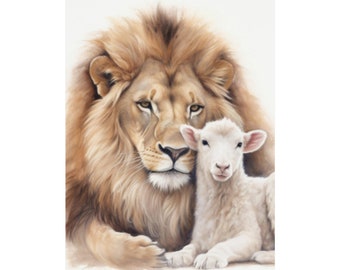 Lion and the Lamb printed poster - Jesus as the Lion and the Lamb - Bible poster art ready to hang with or without frame, frame not included