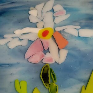 Flower Fused Glass with Stunning Colors in a Rectangle Shape