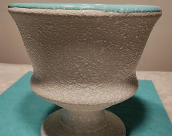 White Pebbled Vase with Aqua Interior on Pedestal from McCoy USA Originals