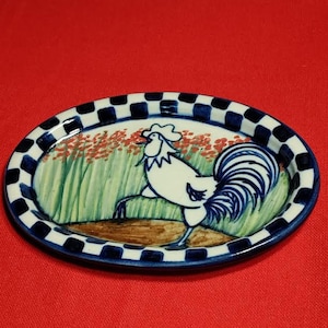 Colorful Pottery Oval Rooster Tray Made by Dean