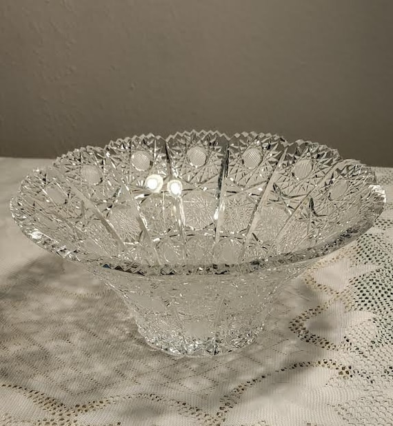 American Brilliant Cut Crystal Bowl, Hobstar & Cross Cane Pattern