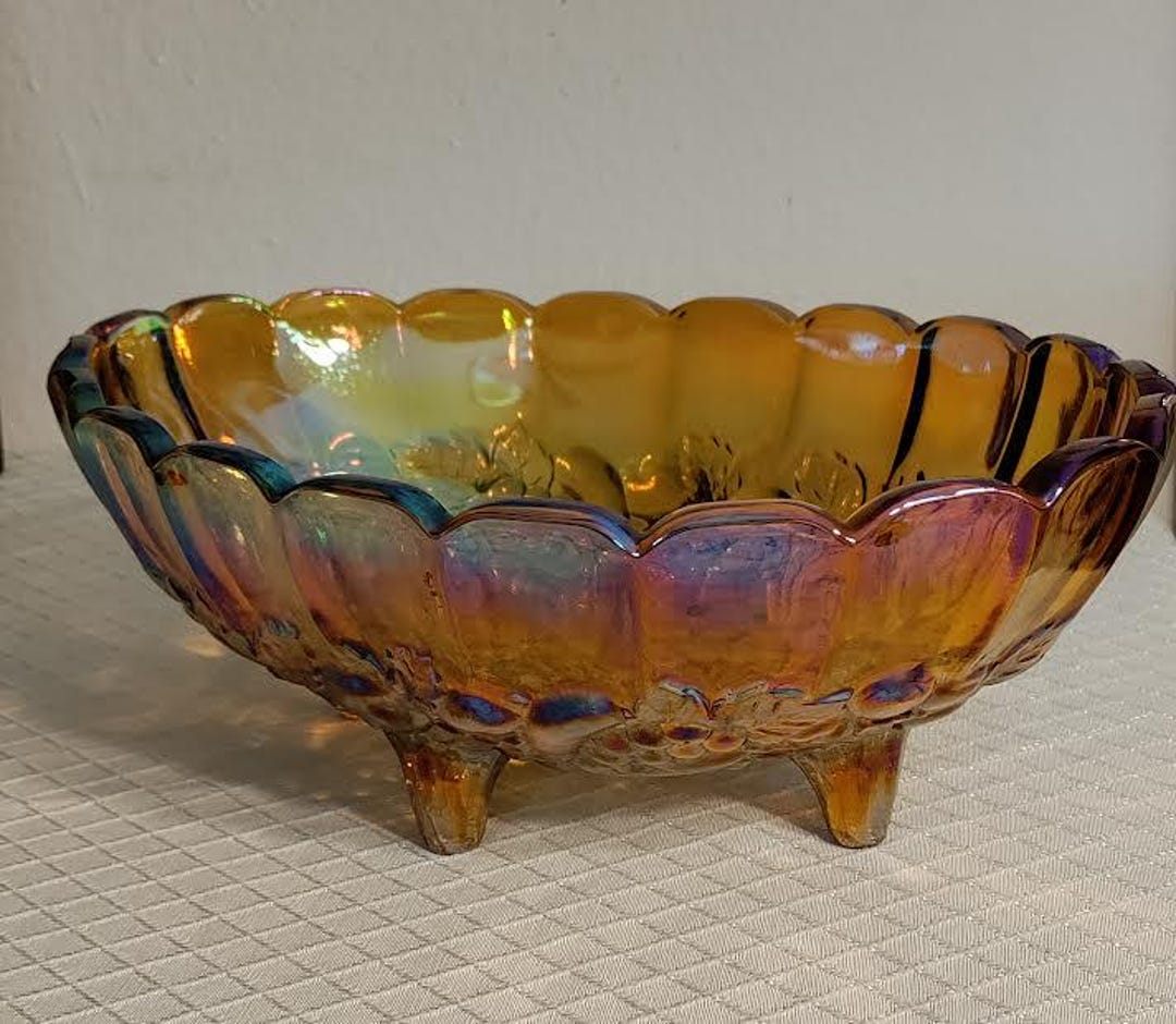 Large Amber Carnival Glass Oval Fruit Bowl With Four Feet is by Indiana ...