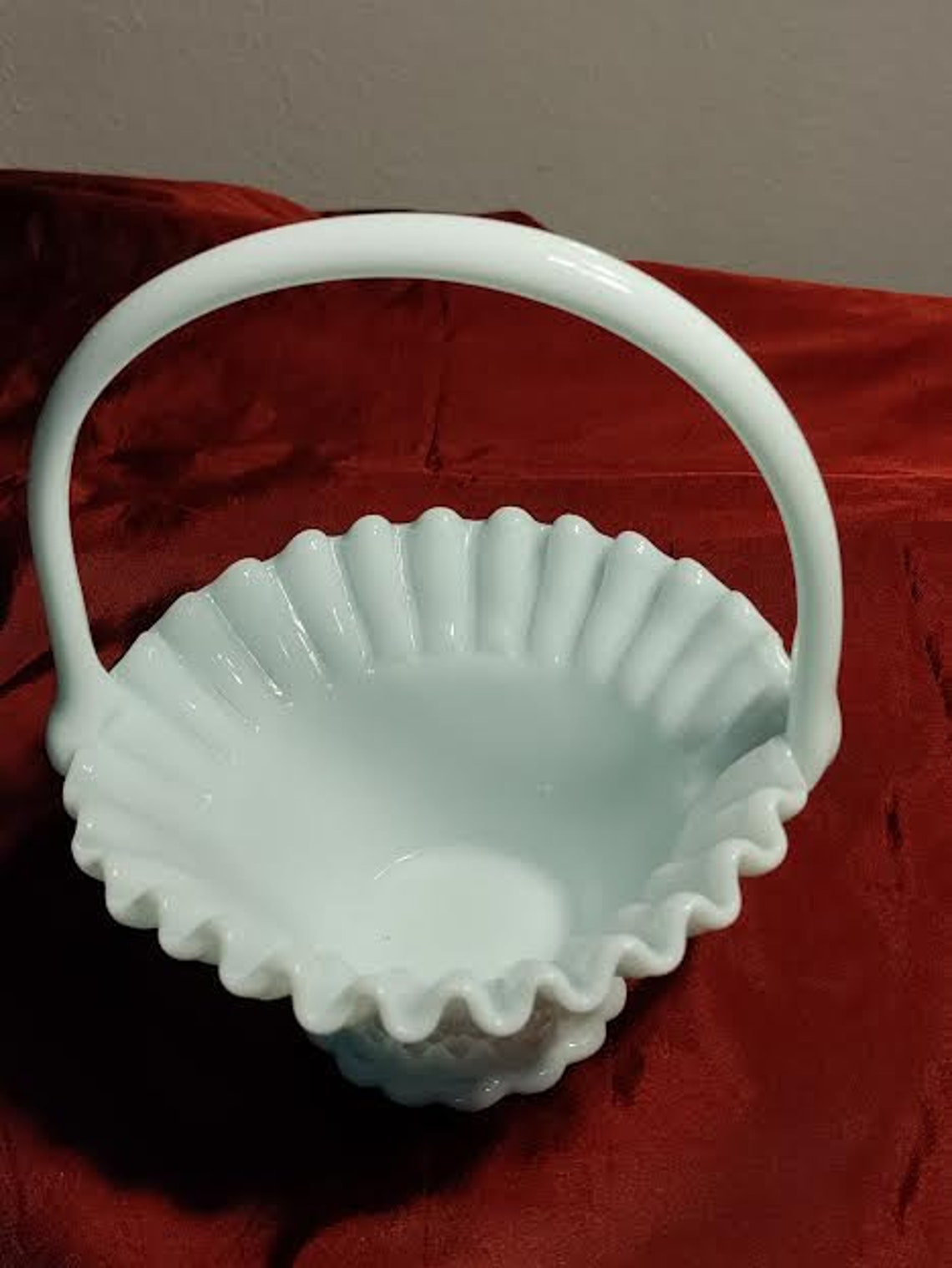 Vintage Milk Glass Basket With Handle Ruffled Edge and Etsy