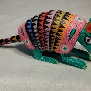 Colorful Folk Art Armadillo Hand-carved and Hand-painted by Artist Pedro Ramirez