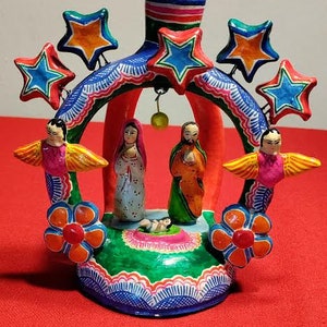 Christmas! Vintage Mexican Folk Art Terra Cotta Nativity Candle Holder