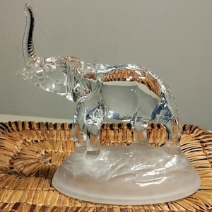 Vintage Clear Glass Elephant Figurine with Frosted Base