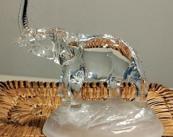 Vintage Clear Glass Elephant Figurine with Frosted Base