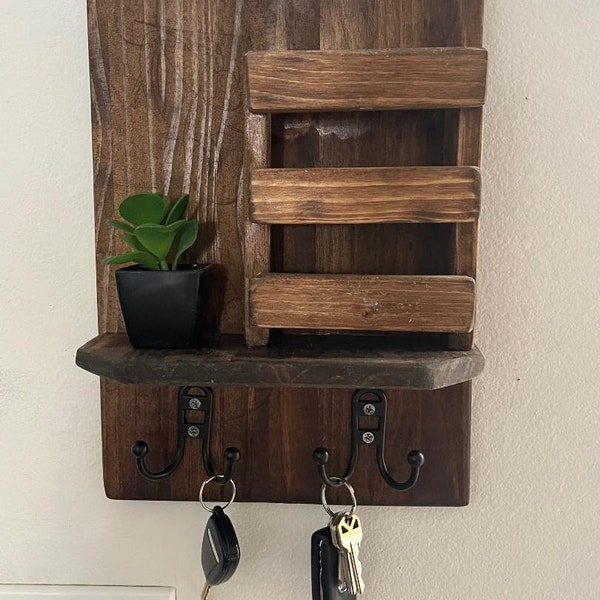 Key and Envelope Holder for Wall in Entryway With Four Hooks