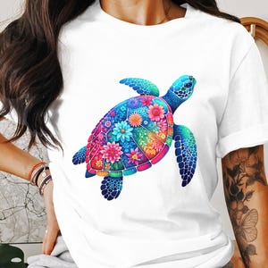 Floral Sea Turtle PNG: Vibrant Watercolor Clipart (Digital Download)