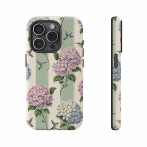Floral Hydrangea iPhone Case, Hummingbird Design iPhone Cover, Cute Floral Phone Case, Nature Inspired iPhone Case, Botanical Phone Cover