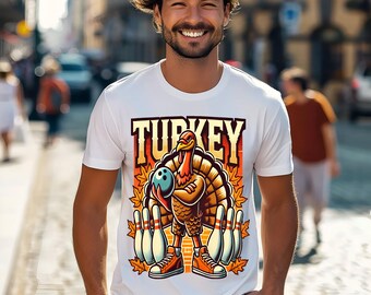 Lustiges Truthahn Bowling Thanksgiving-Shirt Design (PNG, SVG)