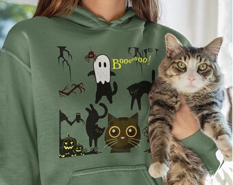 Spooky Season Retro Halloween Cat Ghosts Hoodie