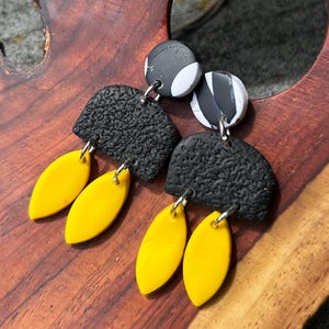 Black, White & Yellow Boho Earrings | Bold Modern Dangle Earrings | Handmade Statement Jewelry | Geometric Earrings for Her