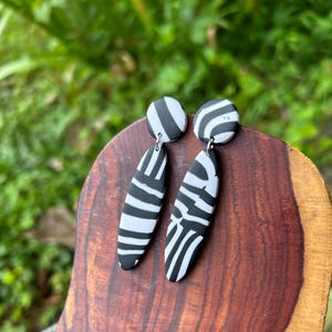 Bold Black and White Stripe Dangle Earrings | Modern Statement Jewelry