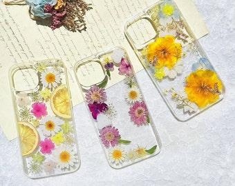 Handmade dried pressed flower phone case, iPhone 15 pro max 14 13 12 11 phone case