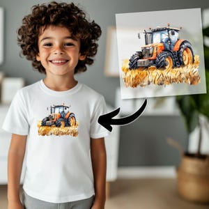 Traktor Bügelbilder, Bauernhof Wasserfarbe Trecker zum Aufbügeln, Coole Fahrzeuge Kinder Geburtstag Transferfolie, Traktor Tshirt Druck image 2