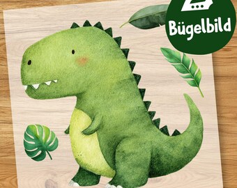 Baby T-Rex Bügelbild, Mit Dschungelblättern Wasserfarbe Dino zum Aufbügeln,Kinder Shirt, Schultüte Bügelmotiv