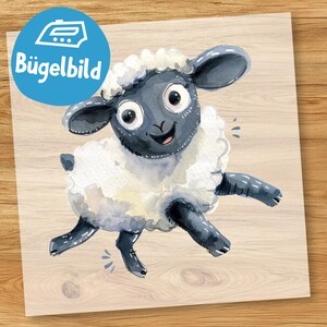 Süßes Baby-Schäfchen Bügelbild, Wasserfarbe Lamm Fröhlich Aquarell zum Aufbügeln, Tierwelt Kinder Shirt, Schultüte Bügelbild Lamm