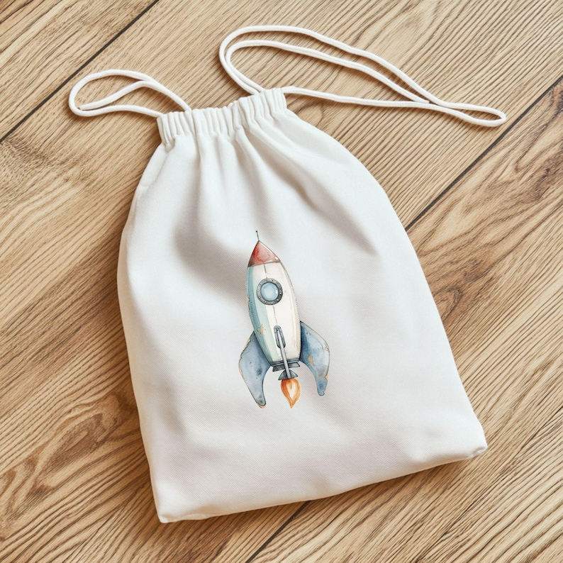 Weltraum Reise Bügelbilder, Wasserfarbe Grafiken zum Aufbügeln, Raumschiff, Planeten och Sterne, Niedliche Illustrationen für Kinder Tshirt bild 9