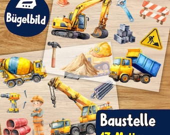 Baustelle Bügelbild Set, Kinder Bagger Aufbügler