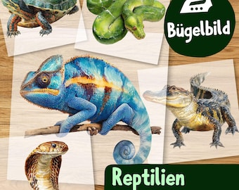 Reptilien Bügelbilder, Wasserfarbe Wüste und Dschungel Tiere zum Aufbügeln