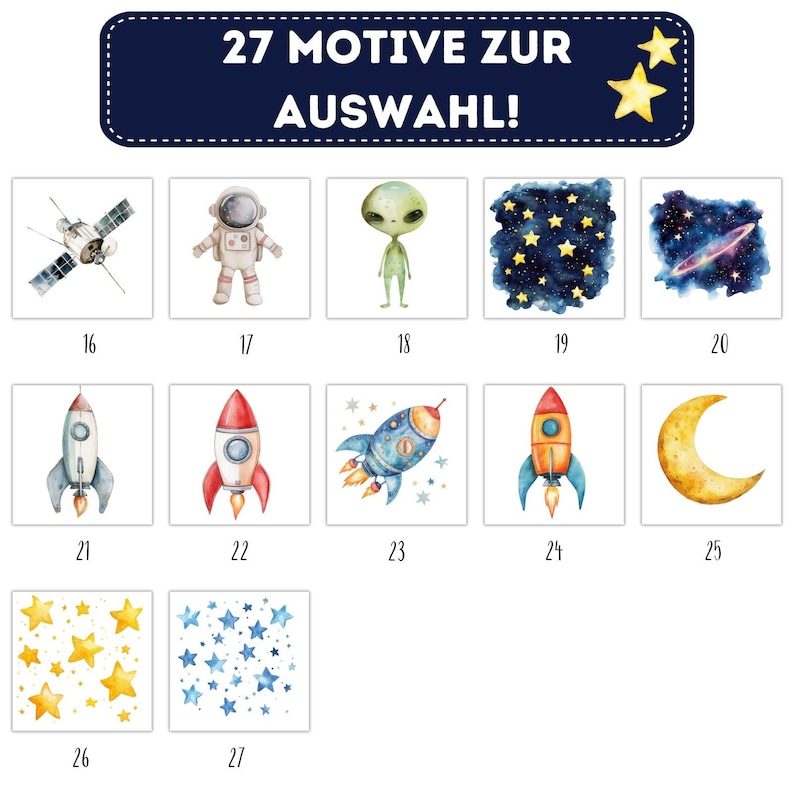 Weltraum Reise Bügelbilder, Wasserfarbe Grafiken zum Aufbügeln, Raumschiff, Planeten och Sterne, Niedliche Illustrationen für Kinder Tshirt bild 4